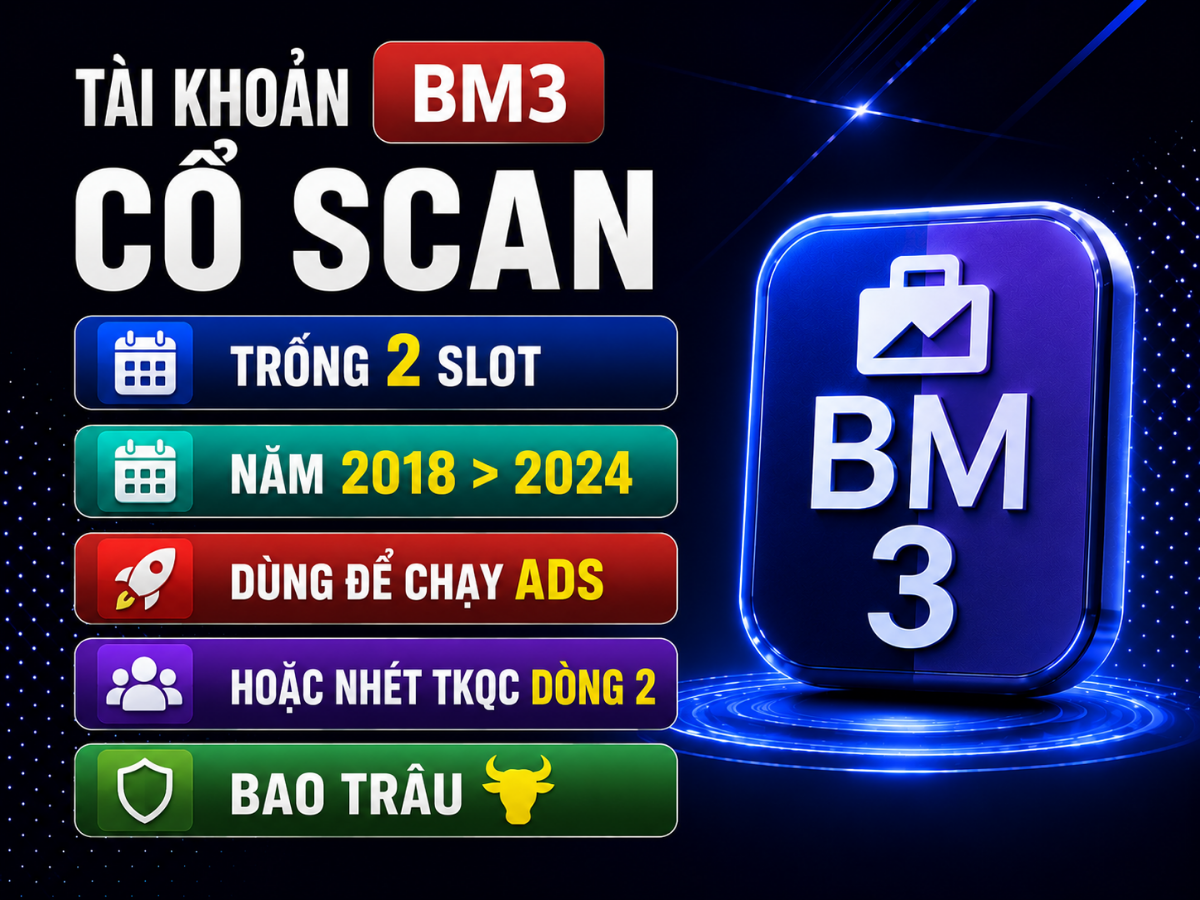Tài Khoản BM3 Cổ Scan - Trống 2 Slot - Năm 2018>2024 - Dùng Để Chạy ADS Hoặc Nhét TKQC Dòng 2 Bao Trâu